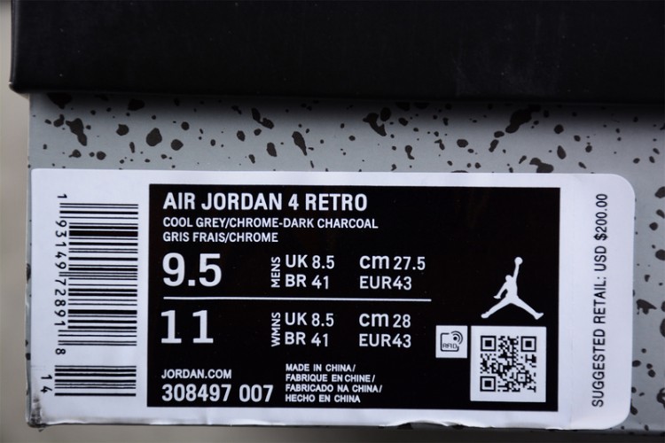  Nike Air Jordan 4 Retro Cool Grey 308497-007