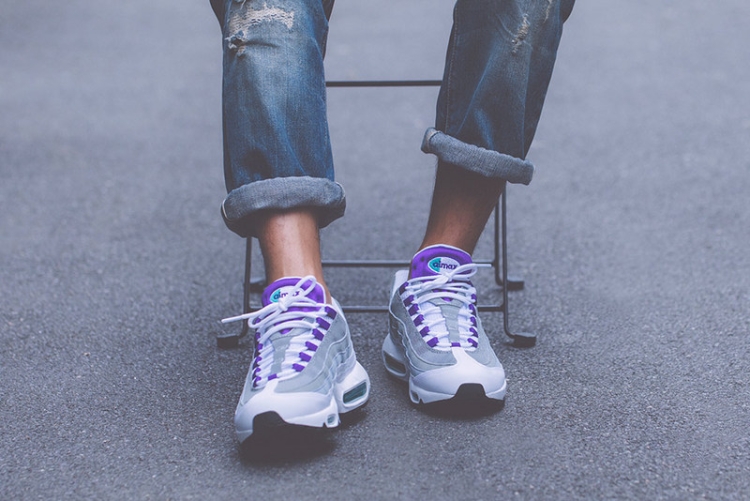 Nike air max 95 White-Court Purple-Emerald Green-Wolf Grey